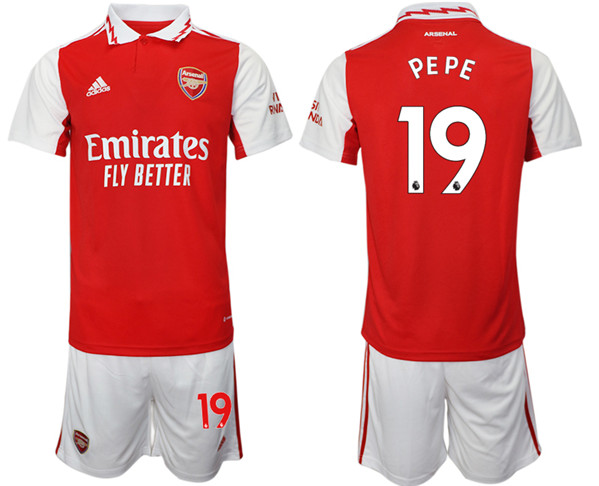 Men's Arsenal F.C #19 Nicolas Pépé 2023 Red Home Soccer Jersey Suit